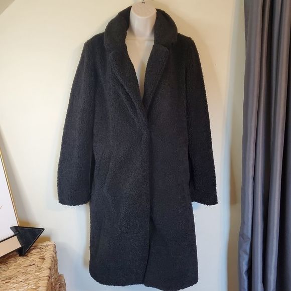 The Limited Jackets & Blazers - The Limited Long Black Teddy Faux Fur Coat M